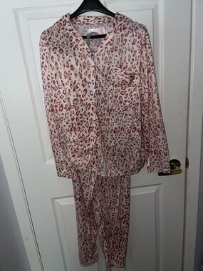 Leopard Print Pajama Set - Pink, White & Brown